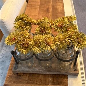 Rustic Yellow Floral Arrangement in Glass Vases